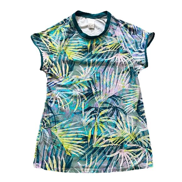 Title Nine Womens‎ Athletic Quick Dry Shirt Size Small Palm Tropical Gym Workout - Picture 1 of 4